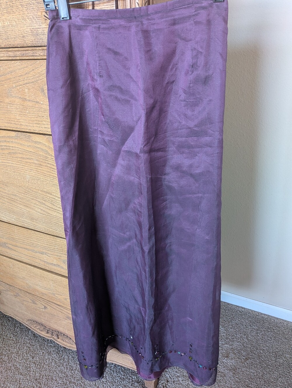 Ann Taylor Plum Silk Maxi Skirt with Bead Trim